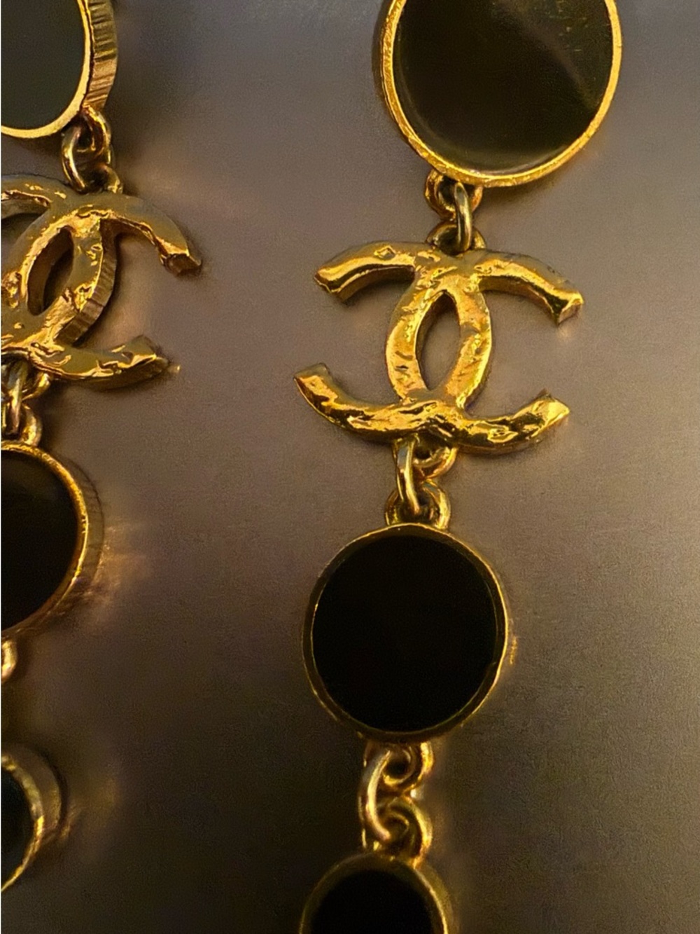 Chanel Gold & Black Drop CC Logo Dangle Earrings - Picture 3 of 8